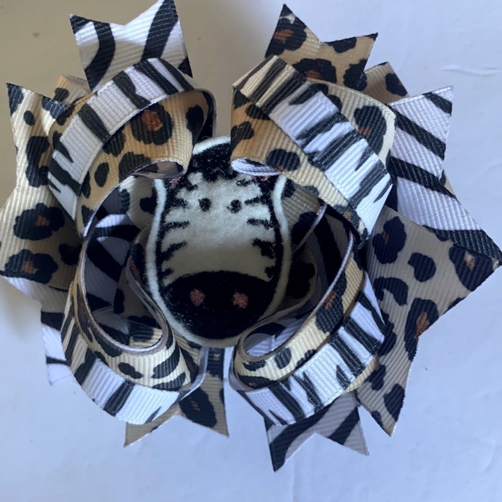 Hair Bow Clip On Animal Print New